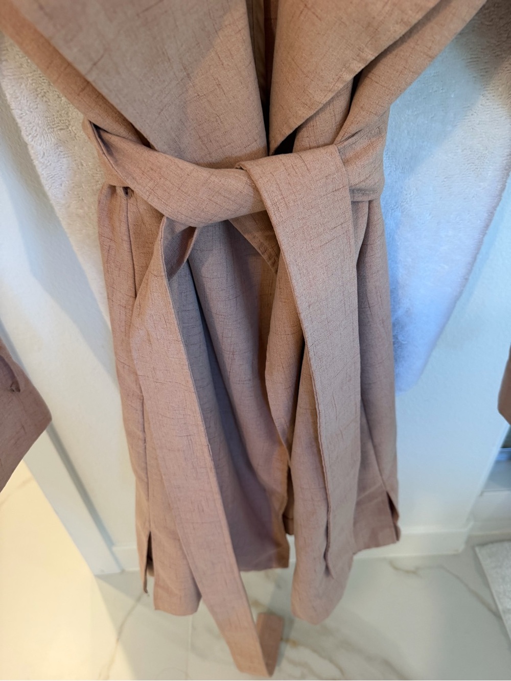 Light Cream/Blush Cooor Tie-Waist Trench Coat (M) by Halogen - Picture 7 of 9